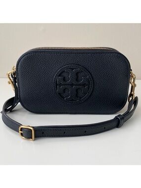 Tory Burch Perry Bombé Mini Bag - Black Pebbled Leather Crossbody - Pre-owned